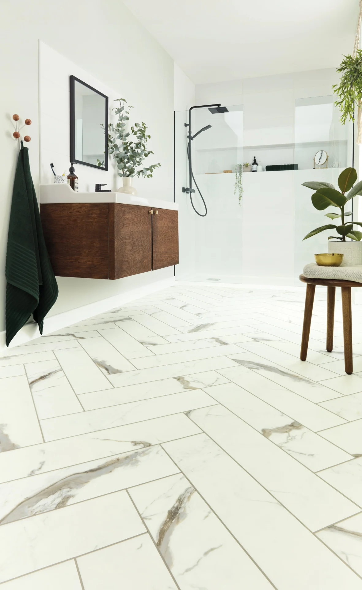 Vinyl Brunella Marble Flooring in the bathroom Sherwood Flooring Company